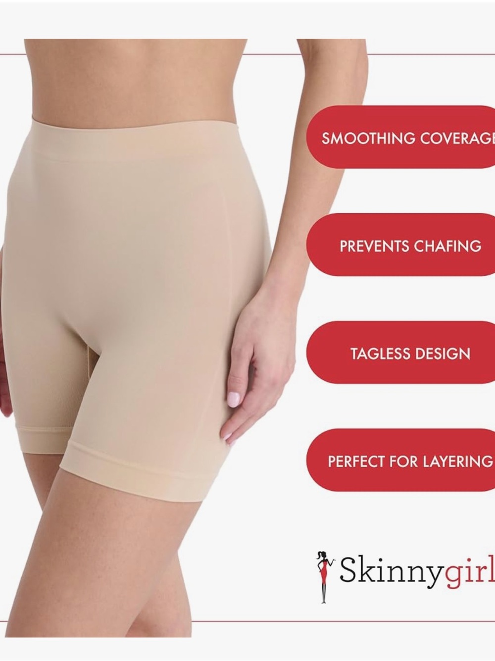 Skinnygirl Seamless Mid-Length Slip Shorts in Nude